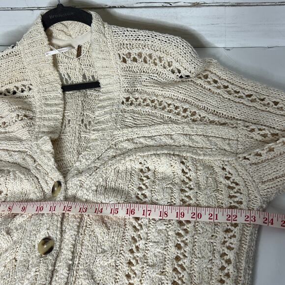 Free People Cable Cardi Knit Cardigan Sweater Ivory Size Small - Picture 10 of 11